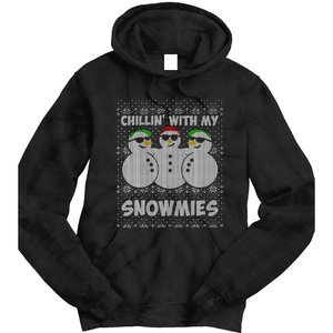 Chillin With My Snowmies Funny Ugly Christmas Tie Dye Hoodie