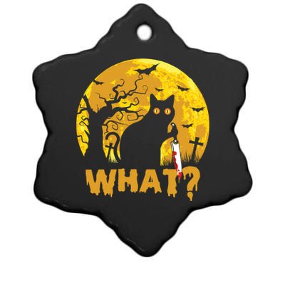 CAT WHAT? Murderous Black Cat With Knife Halloween Costume Funny Joke Ceramic Star Ornament