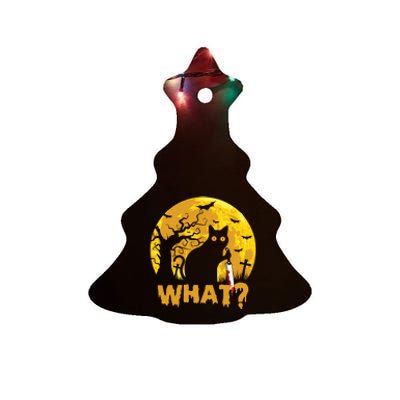 CAT WHAT? Murderous Black Cat With Knife Halloween Costume Funny Joke Ceramic Tree Ornament