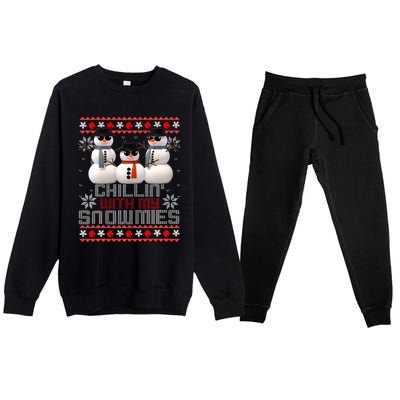 Chillin With My Snowmies Ugly Christmas Xmas Snowman Premium Crewneck Sweatsuit Set