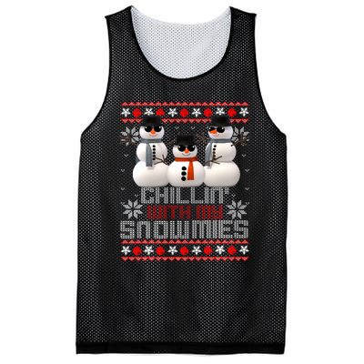 Chillin With My Snowmies Ugly Christmas Xmas Snowman Mesh Reversible Basketball Jersey Tank