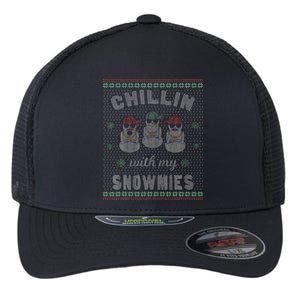 Chillin With My Snowmies Ugly Christmas Snowman Gift Flexfit Unipanel Trucker Cap