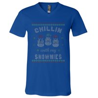 Chillin With My Snowmies Ugly Christmas Snowman Gift V-Neck T-Shirt