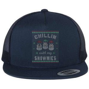 Chillin With My Snowmies Ugly Christmas Snowman Gift Flat Bill Trucker Hat