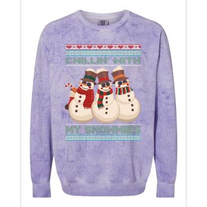 Chillin With My Snowmies Xmas Snowman Colorblast Crewneck Sweatshirt