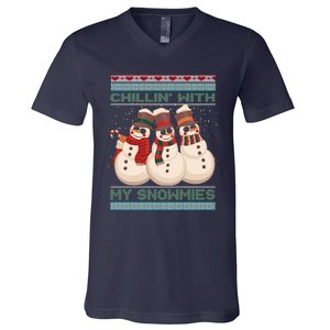 Chillin With My Snowmies Xmas Snowman V-Neck T-Shirt