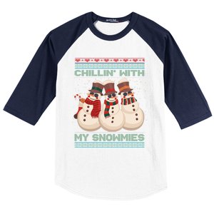 Chillin With My Snowmies Xmas Snowman Baseball Sleeve Shirt