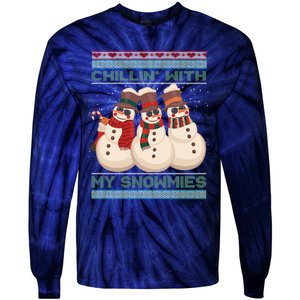 Chillin With My Snowmies Xmas Snowman Tie-Dye Long Sleeve Shirt