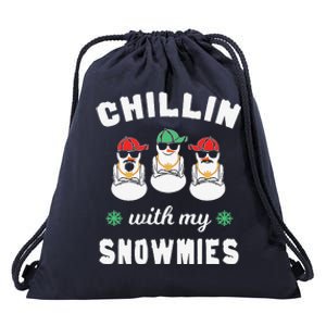 Chillin With My Snowmies Ugly Christmas Snowman Drawstring Bag