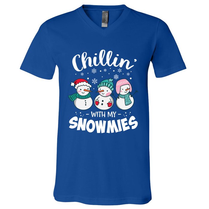 Chillin With My Snowmie Christmas Snow Teacher Snow Gift V-Neck T-Shirt