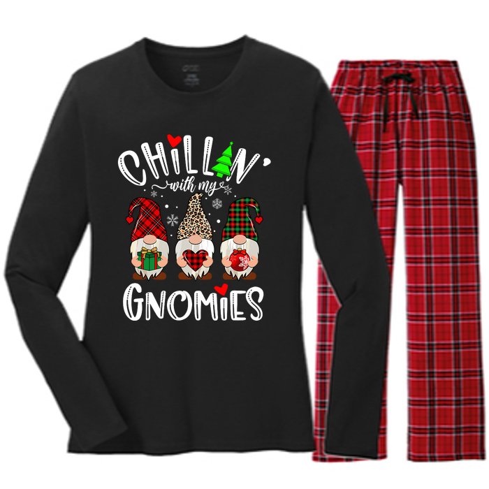 Chillin With My Gnomies Christmas Gnome Family Matching Xmas Women's Long Sleeve Flannel Pajama Set 