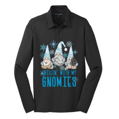 Chillin With My Gnomies Winter Snowflake Funny Gnome Gift Silk Touch Performance Long Sleeve Polo