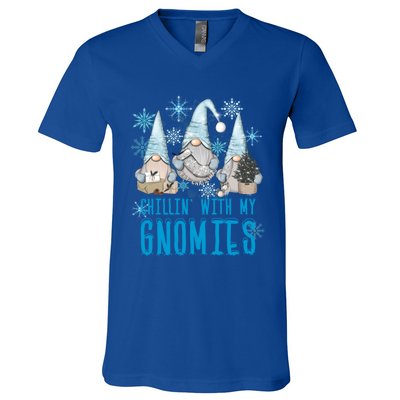 Chillin With My Gnomies Winter Snowflake Funny Gnome Gift V-Neck T-Shirt