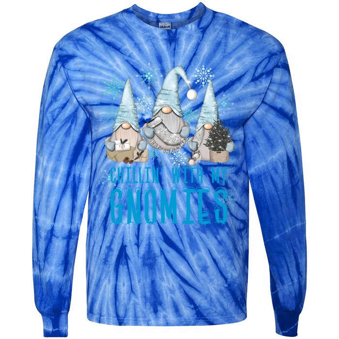 Chillin With My Gnomies Winter Snowflake Funny Gnome Gift Tie-Dye Long Sleeve Shirt