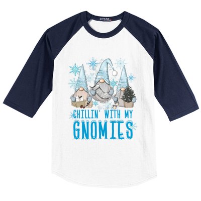 Chillin With My Gnomies Winter Snowflake Funny Gnome Gift Baseball Sleeve Shirt