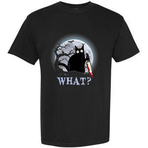 Cat What? Murderous Black Cat With Knife Halloween Funny Cat Lovers Garment-Dyed Heavyweight T-Shirt