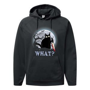 Cat What? Murderous Black Cat With Knife Halloween Funny Cat Lovers Performance Fleece Hoodie