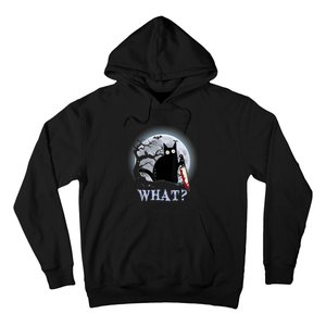 Cat What? Murderous Black Cat With Knife Halloween Funny Cat Lovers Hoodie