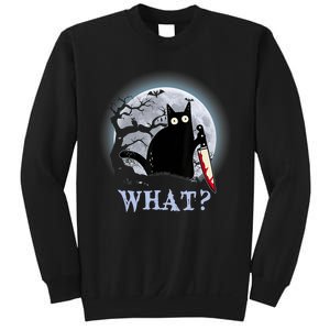 Cat What? Murderous Black Cat With Knife Halloween Funny Cat Lovers Sweatshirt