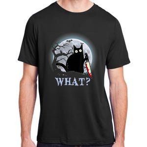 Cat What? Murderous Black Cat With Knife Halloween Funny Cat Lovers Adult ChromaSoft Performance T-Shirt