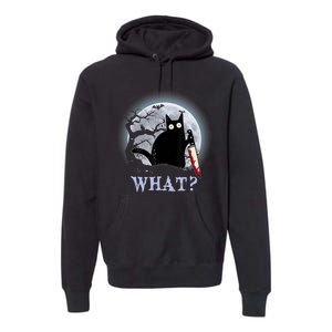 Cat What? Murderous Black Cat With Knife Halloween Funny Cat Lovers Premium Hoodie