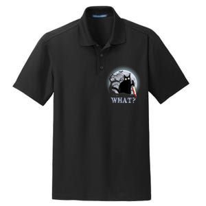 Cat What? Murderous Black Cat With Knife Halloween Funny Cat Lovers Dry Zone Grid Polo