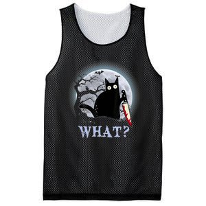 Cat What? Murderous Black Cat With Knife Halloween Funny Cat Lovers Mesh Reversible Basketball Jersey Tank