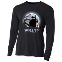 Cat What? Murderous Black Cat With Knife Halloween Funny Cat Lovers Cooling Performance Long Sleeve Crew