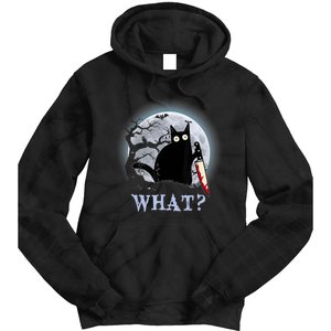 Cat What? Murderous Black Cat With Knife Halloween Funny Cat Lovers Tie Dye Hoodie