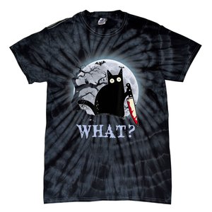 Cat What? Murderous Black Cat With Knife Halloween Funny Cat Lovers Tie-Dye T-Shirt