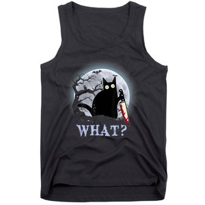 Cat What? Murderous Black Cat With Knife Halloween Funny Cat Lovers Tank Top