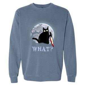 Cat What? Murderous Black Cat With Knife Halloween Funny Cat Lovers Garment-Dyed Sweatshirt