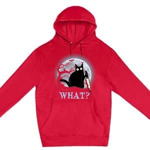 Cat What? Murderous Black Cat With Knife Halloween Funny Cat Lovers Premium Pullover Hoodie