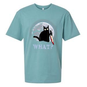 Cat What? Murderous Black Cat With Knife Halloween Funny Cat Lovers Sueded Cloud Jersey T-Shirt