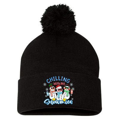 Chillin With My Snowmies Santa Snowman Gift Ugly Christmas Pom Pom 12in Knit Beanie