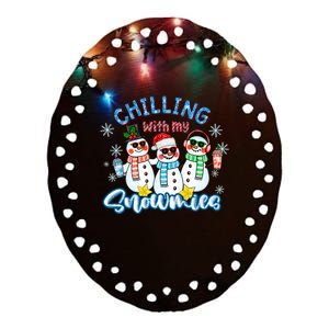 Chillin With My Snowmies Santa Snowman Gift Ugly Christmas Ceramic Oval Ornament