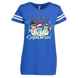 Chillin With My Snowmies Santa Snowman Gift Ugly Christmas Enza Ladies Jersey Football T-Shirt