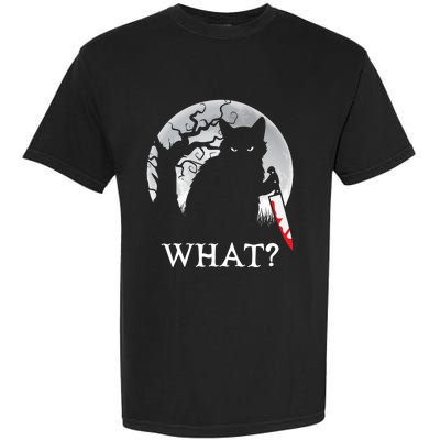 Cat What? Murderous Black Cat With Knife Halloween Cat Black Cat Lover Gift Garment-Dyed Heavyweight T-Shirt