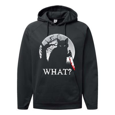 Cat What? Murderous Black Cat With Knife Halloween Cat Black Cat Lover Gift Performance Fleece Hoodie