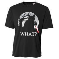 Cat What? Murderous Black Cat With Knife Halloween Cat Black Cat Lover Gift Cooling Performance Crew T-Shirt