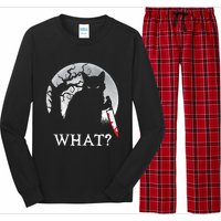 Cat What? Murderous Black Cat With Knife Halloween Cat Black Cat Lover Gift Long Sleeve Pajama Set