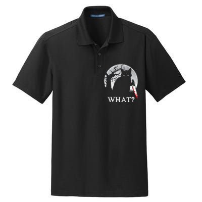 Cat What? Murderous Black Cat With Knife Halloween Cat Black Cat Lover Gift Dry Zone Grid Polo