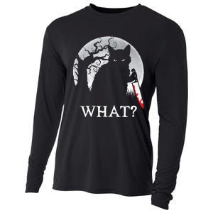 Cat What? Murderous Black Cat With Knife Halloween Cat Black Cat Lover Gift Cooling Performance Long Sleeve Crew