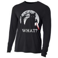 Cat What? Murderous Black Cat With Knife Halloween Cat Black Cat Lover Gift Cooling Performance Long Sleeve Crew