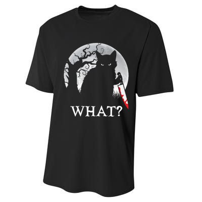 Cat What? Murderous Black Cat With Knife Halloween Cat Black Cat Lover Gift Performance Sprint T-Shirt