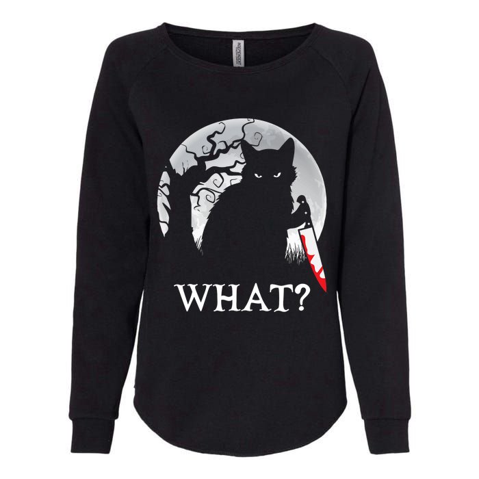 Cat What? Murderous Black Cat With Knife Halloween Cat Black Cat Lover Gift Womens California Wash Sweatshirt