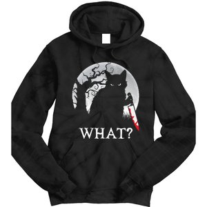 Cat What? Murderous Black Cat With Knife Halloween Cat Black Cat Lover Gift Tie Dye Hoodie