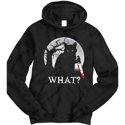 Cat What? Murderous Black Cat With Knife Halloween Cat Black Cat Lover Gift Tie Dye Hoodie