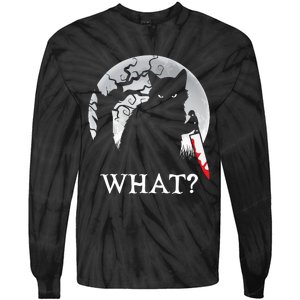 Cat What? Murderous Black Cat With Knife Halloween Cat Black Cat Lover Gift Tie-Dye Long Sleeve Shirt