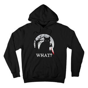 Cat What? Murderous Black Cat With Knife Halloween Cat Black Cat Lover Gift Tall Hoodie